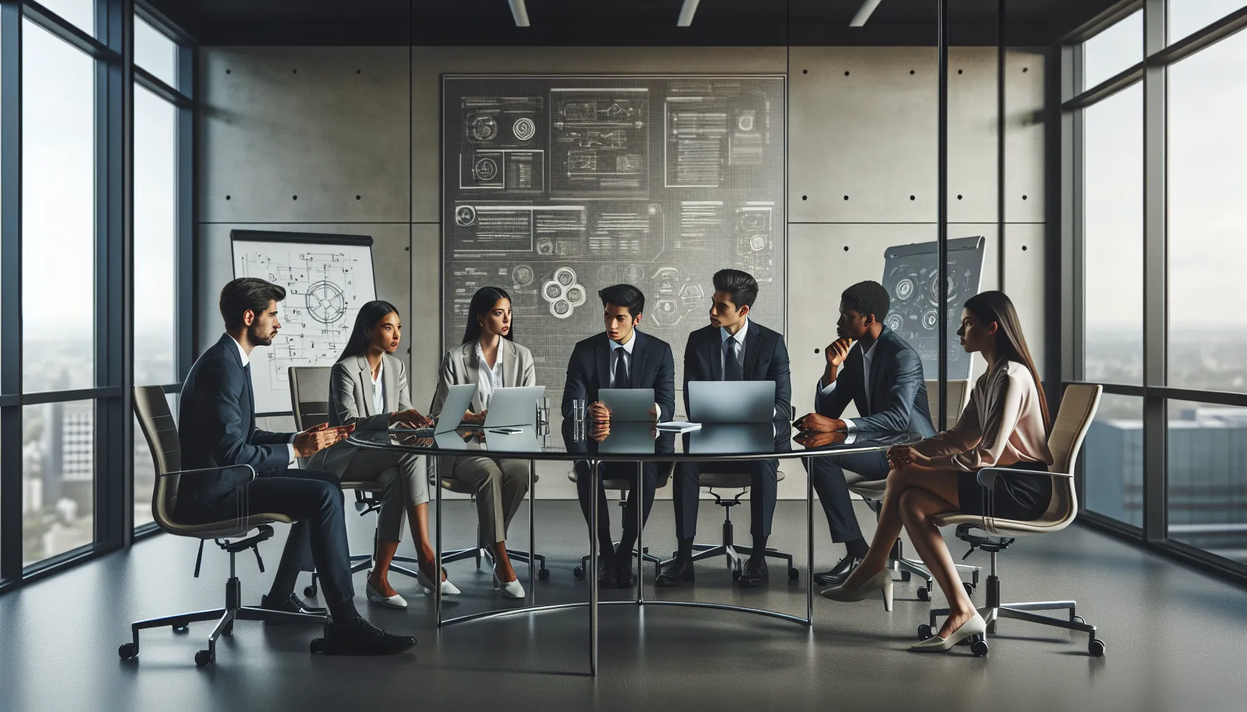 diverse team discussing challenges of new technology in a modern office.