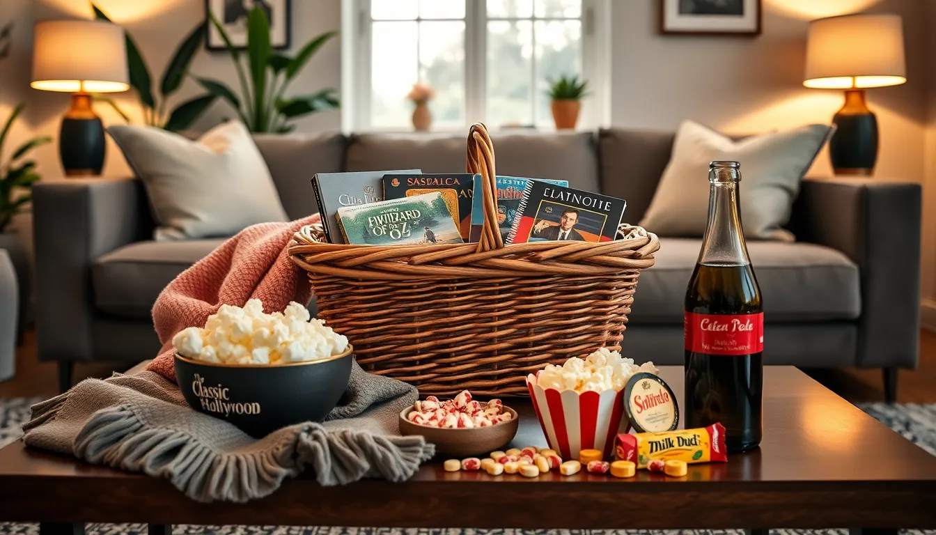 an inviting movie basket setup for a themed movie night.