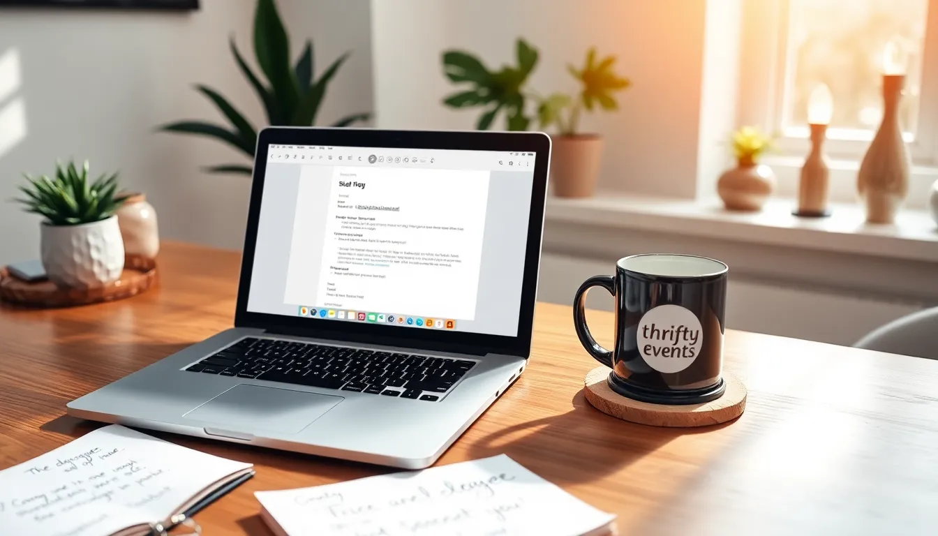 A laptop displaying a custom email address in a stylish workspace.