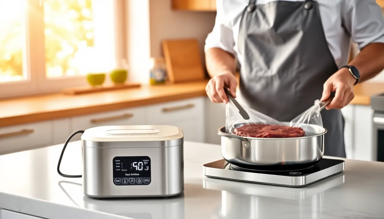 chef using sous vide in a modern kitchen.