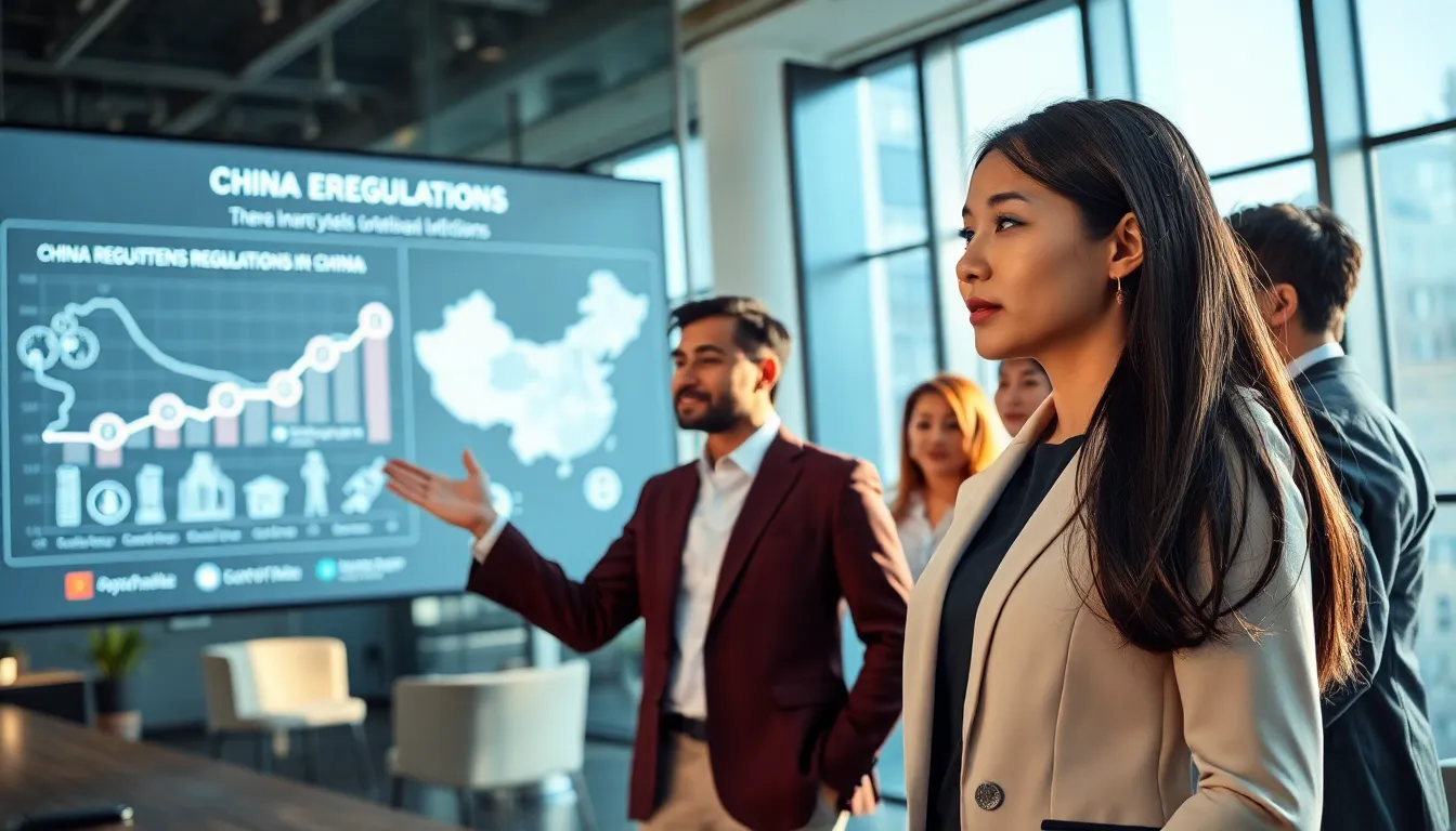 diverse team discussing cryptocurrency regulations in a modern office.
