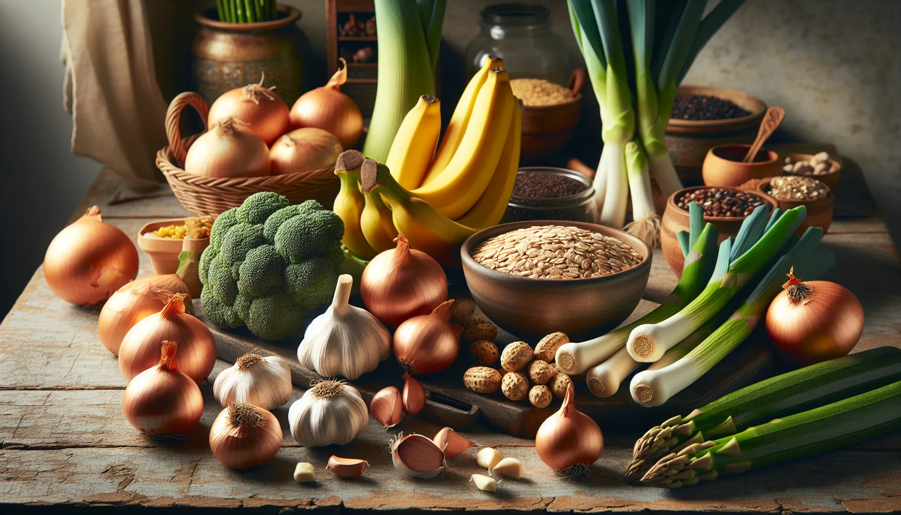 An assortment of foods naturally high in prebiotics.