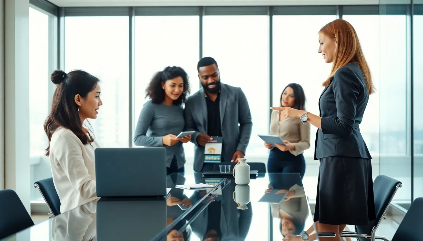 diverse team discussing renting versus buying a house in a modern office.