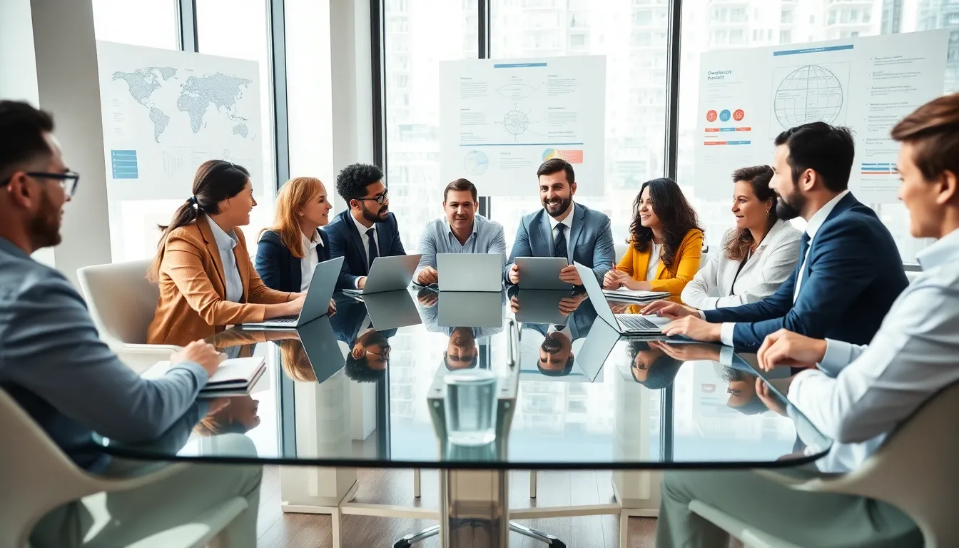 diverse team discussing cyleoerga in a modern conference room.