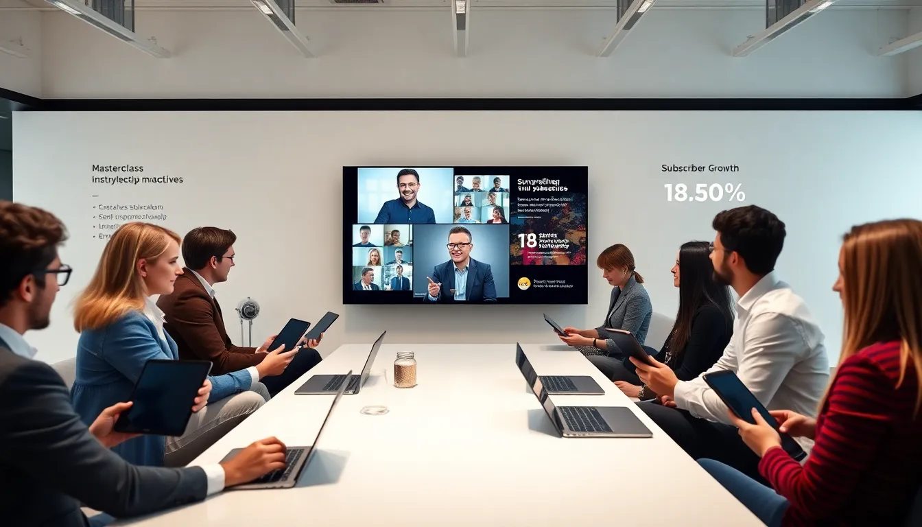 diverse professionals engaging in an online masterclass session.