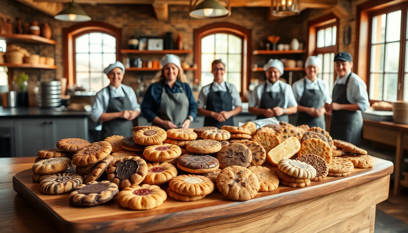 artisanal cookies displayed in a cozy bakery setting.