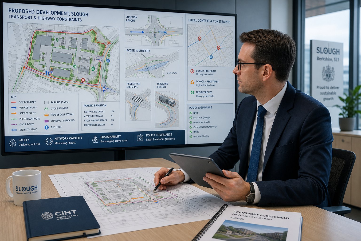 Traffic engineer reviewing development access, parking, and highway safety plans.
