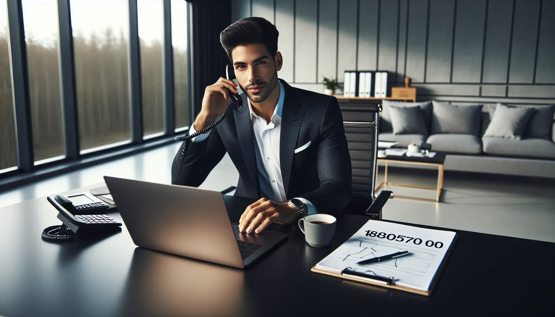 professional preparing to make a call in a modern office.