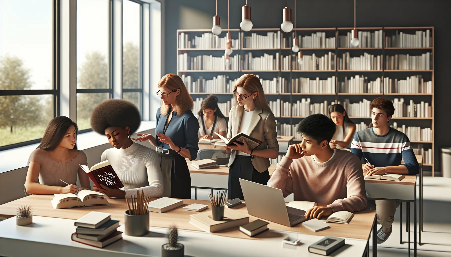 students analyzing narrative poetry in a modern classroom.