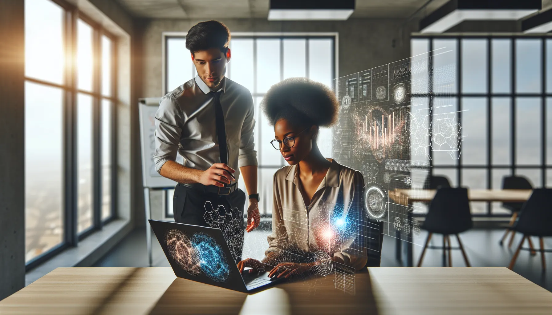 diverse team analyzing data in a modern office