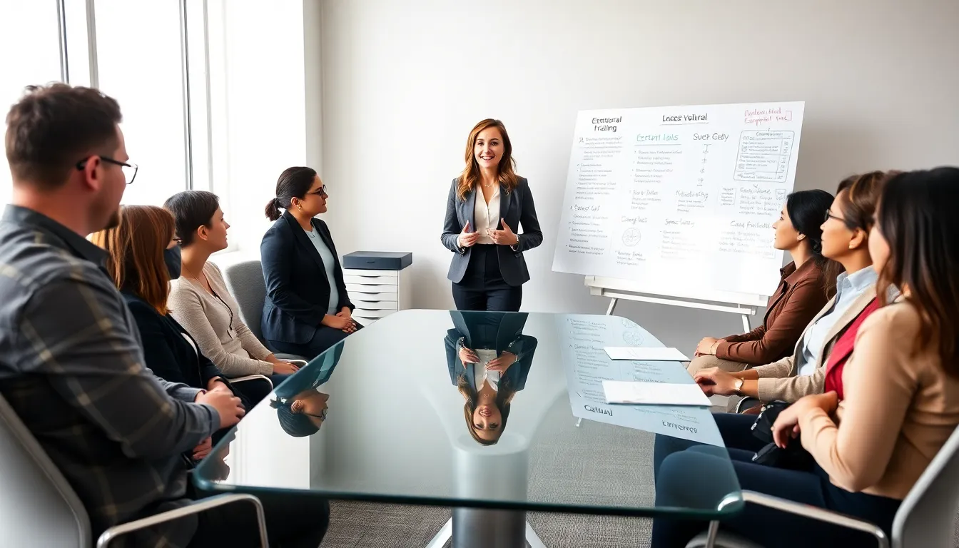 diverse professionals participating in a cross-cultural training workshop.