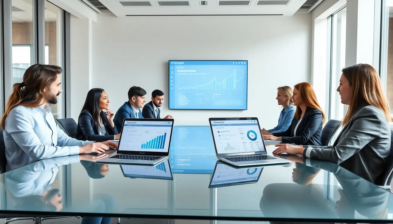 diverse professionals collaborating on digital marketing in a modern office.