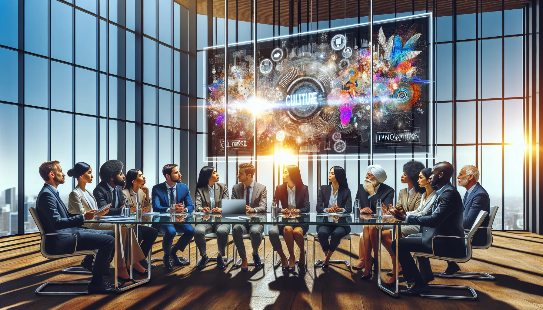 diverse team discussing the cultural impact of Addamymar in a modern office.