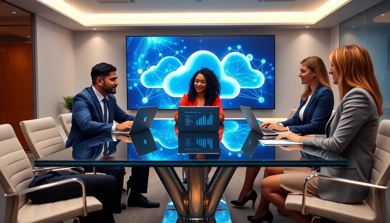diverse team discussing data security in a modern office.