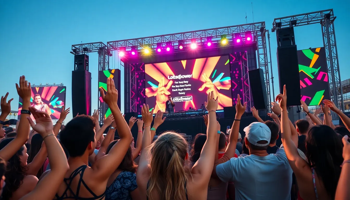 diverse crowd enjoying dance music at a festival in 2022.