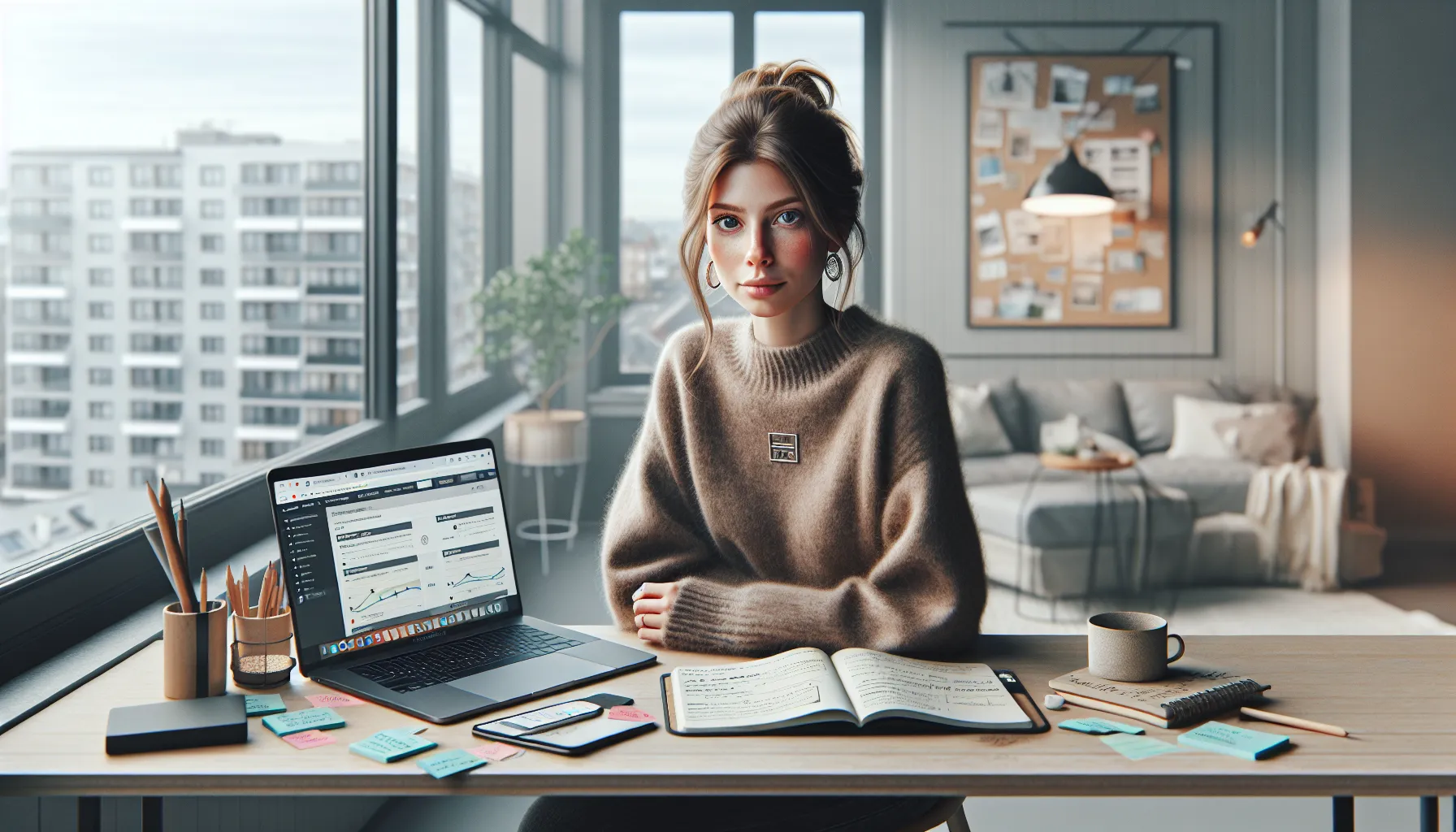 Young norwegian woman researching a focused, profitable online course topic at her laptop.