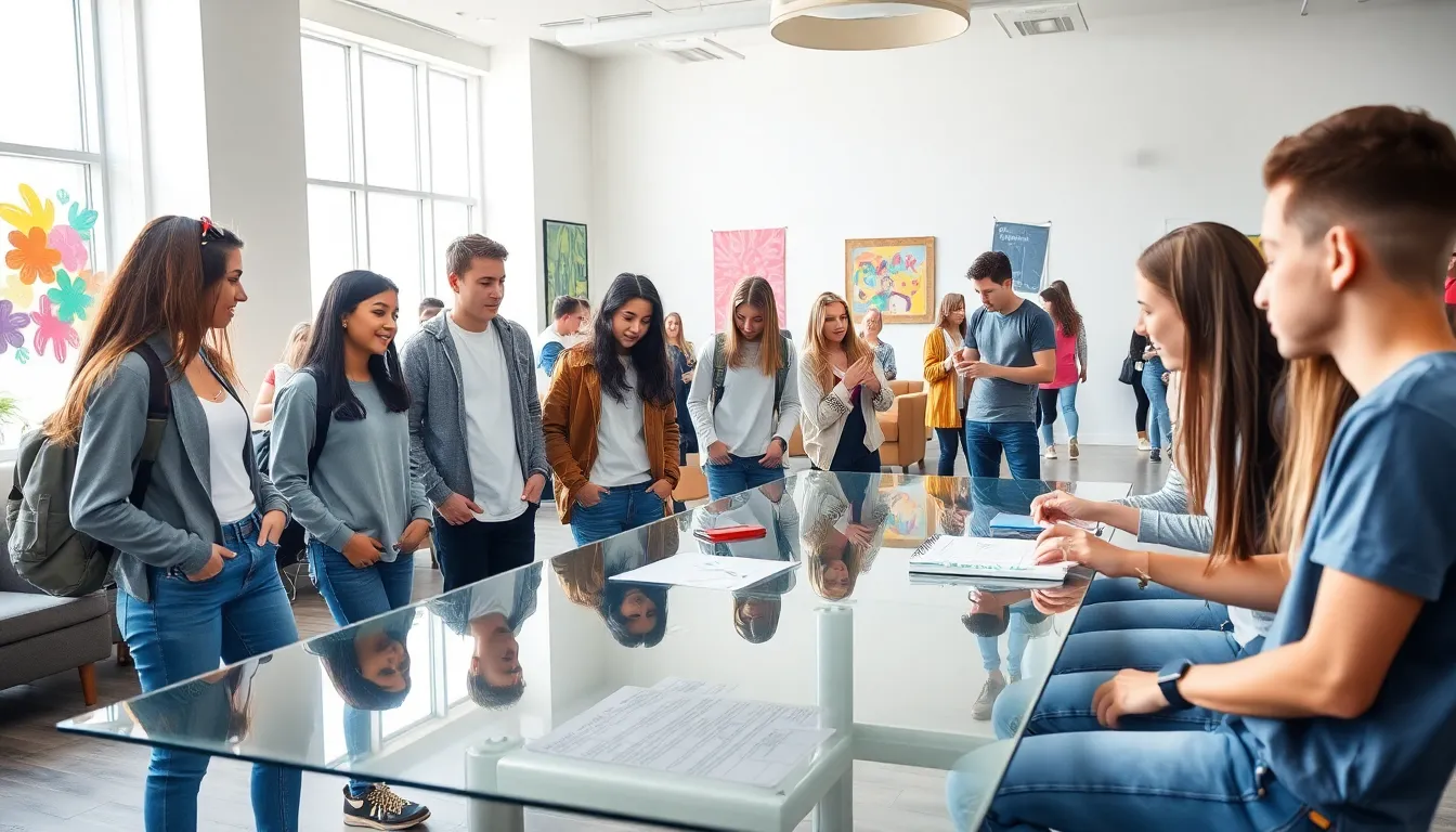 teenagers engaging in various group activities in a community center.