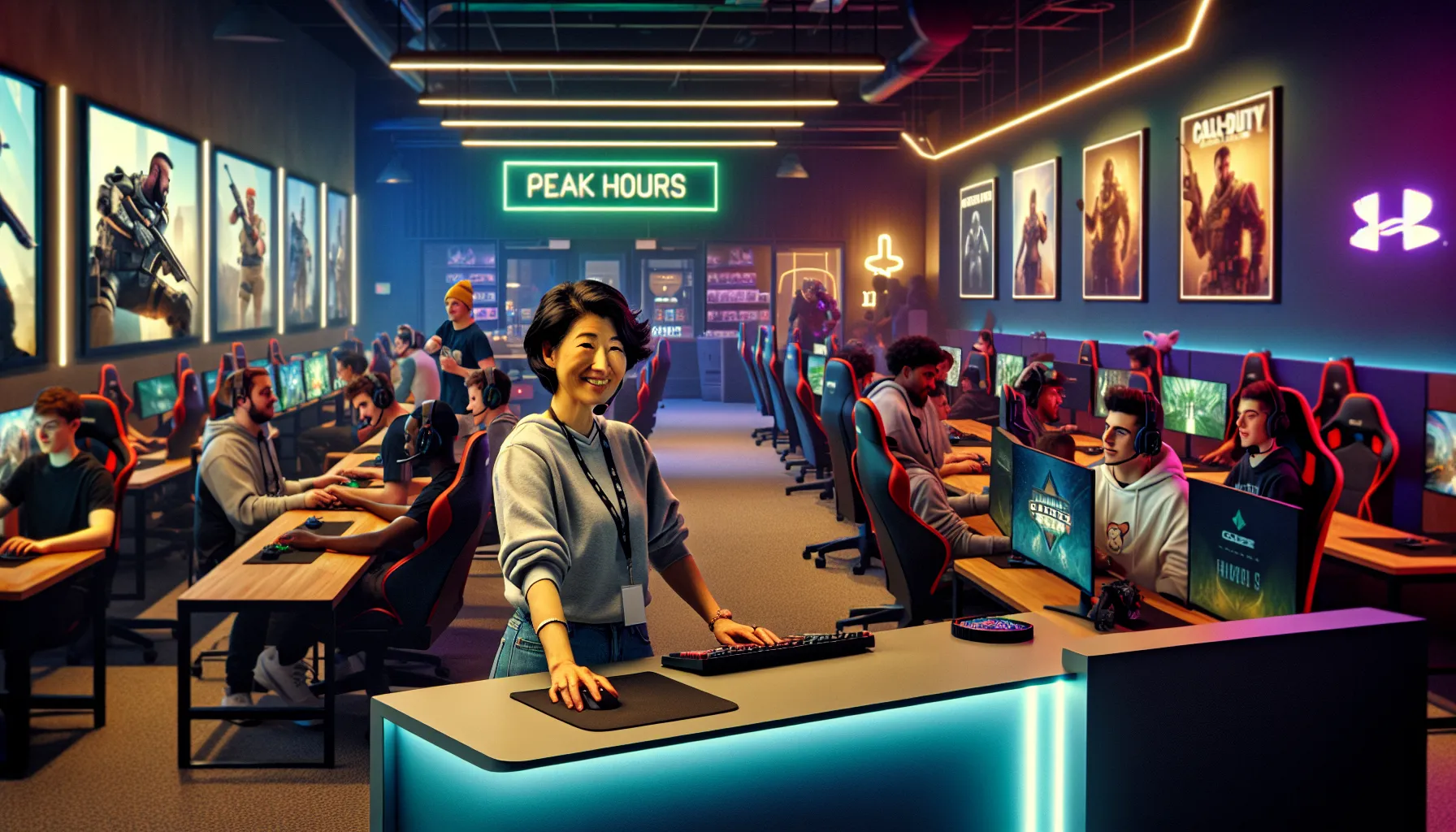 diverse gamers enjoying a vibrant esports venue.