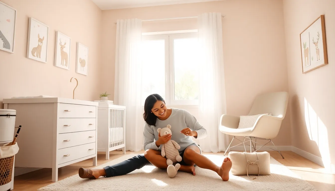diverse couple joyfully preparing for parenthood in a cozy nursery.
