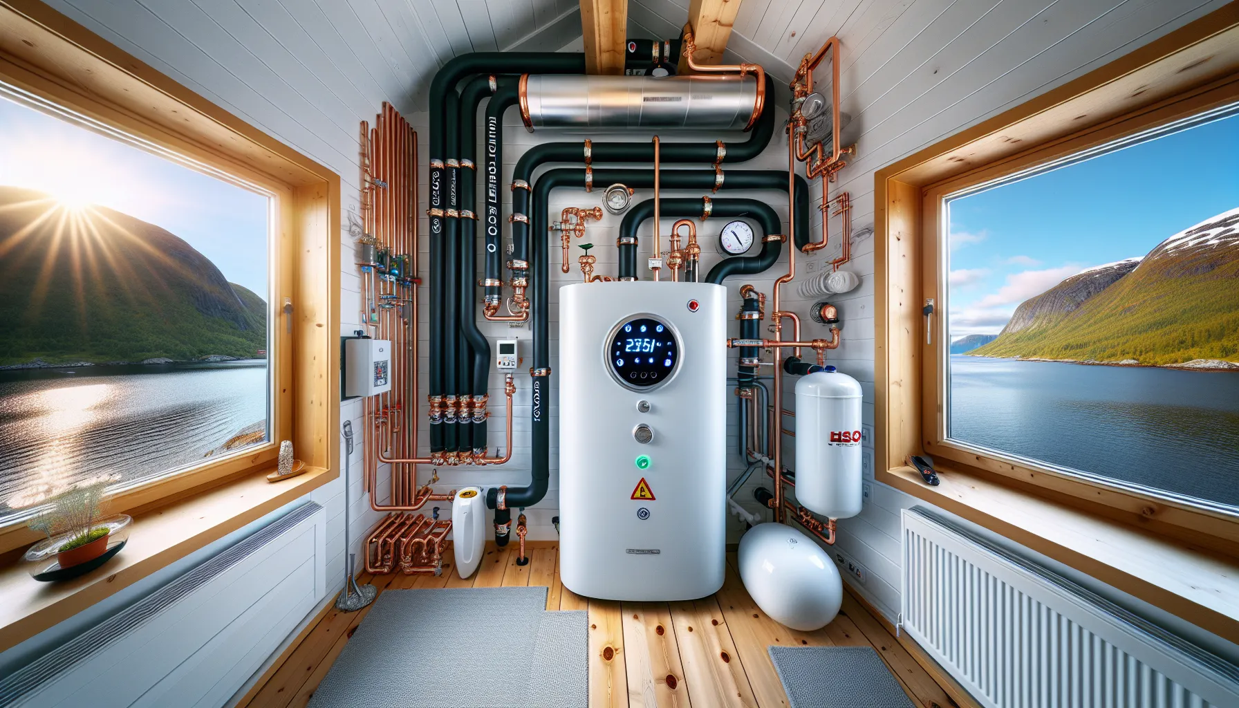 Seawater heat pump in norwegian home, brine loop anchored in a fjord.