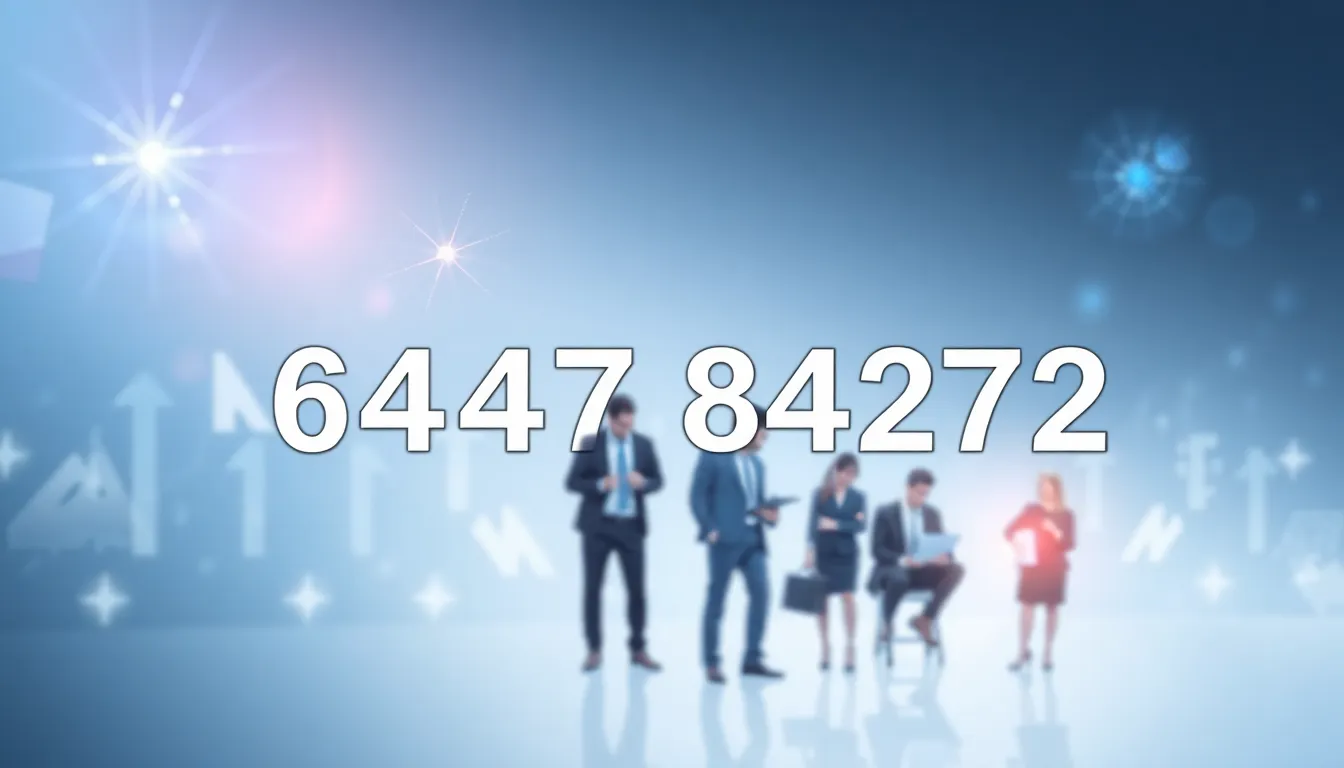 The number 6474784272 emphasized in a modern, tech-inspired office setting.