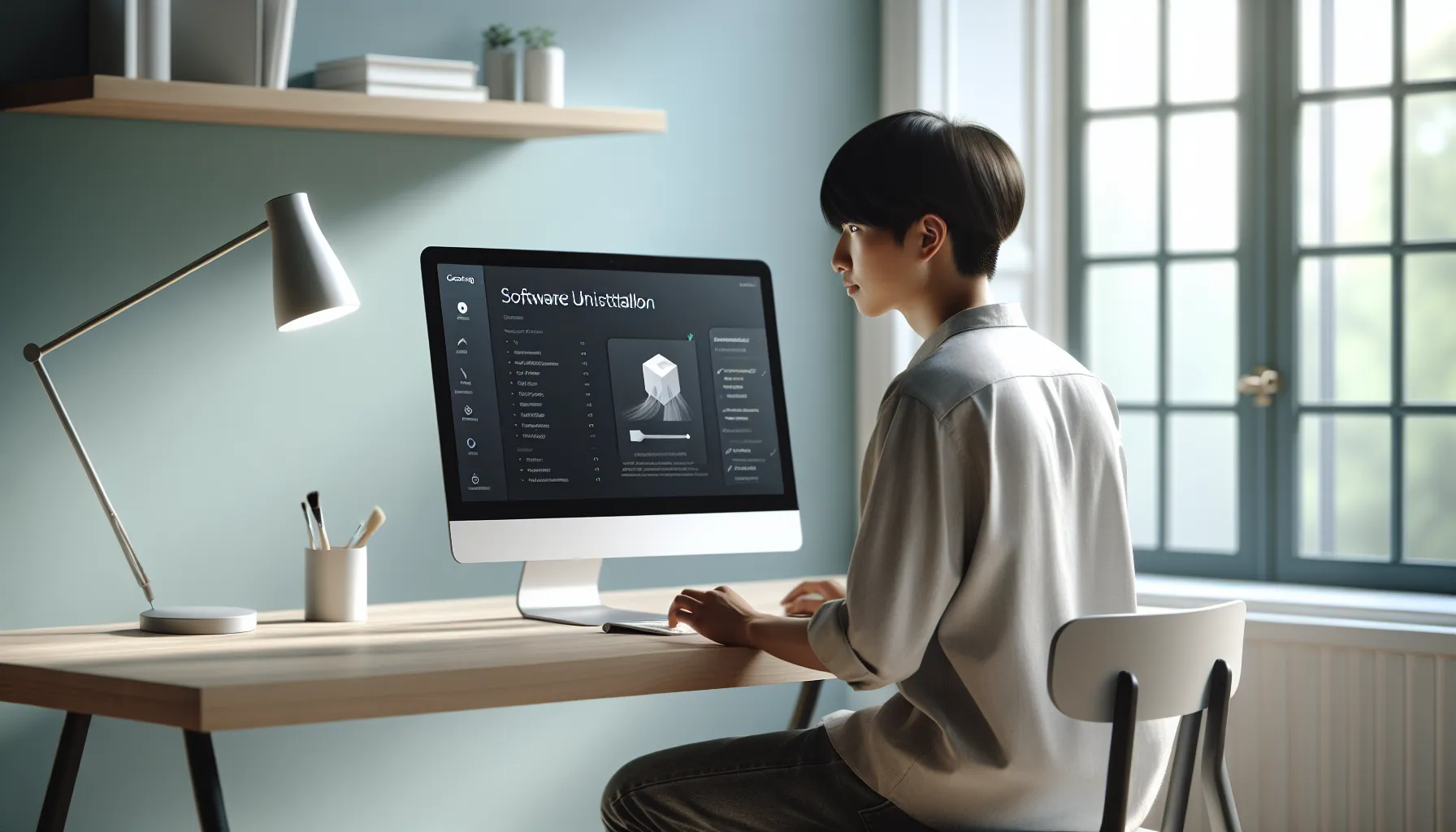 person using AppCleaner software in a modern office.