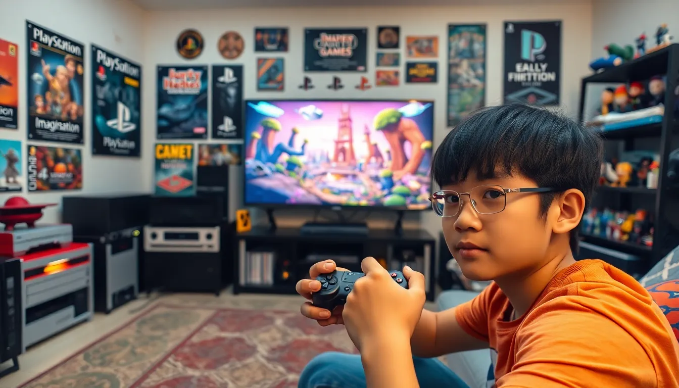 A teenager playing an Imagineer Game in a creative gaming room.