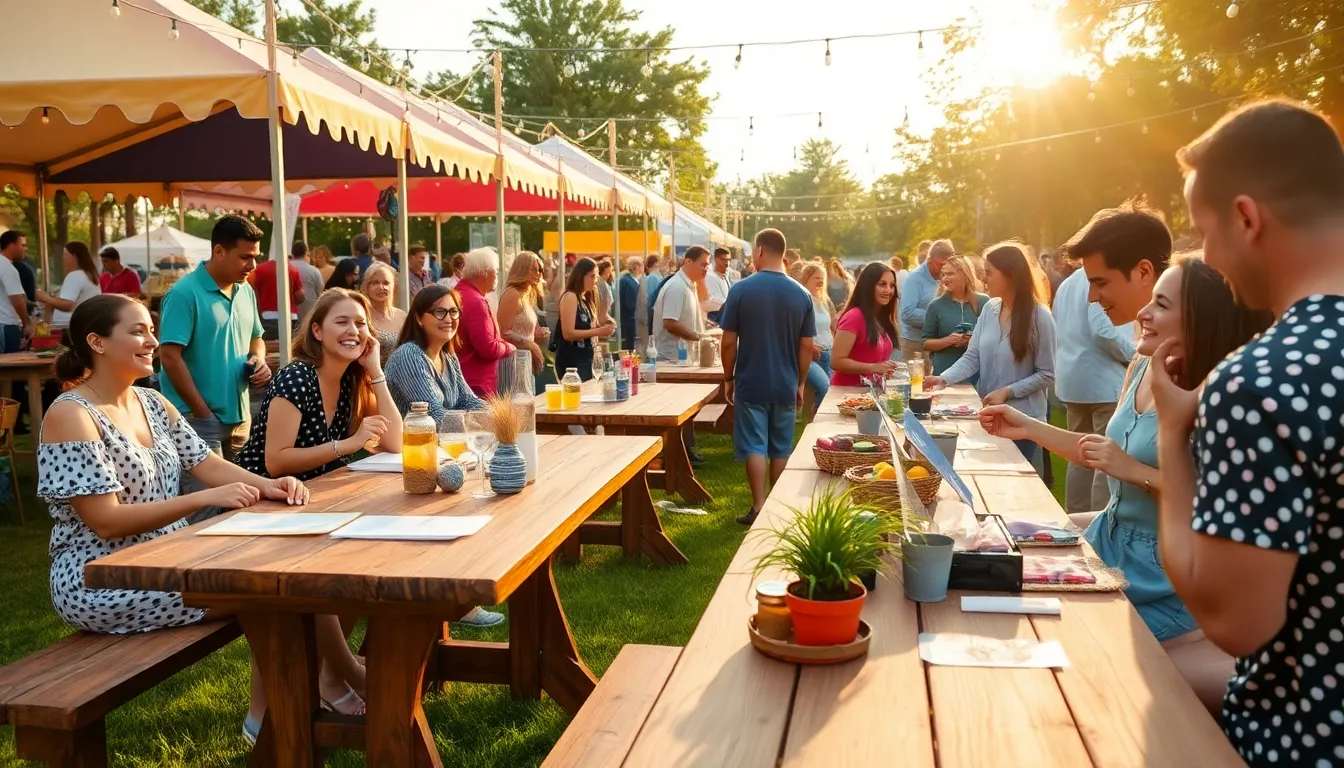 community gathering at a thrifty event in a park.