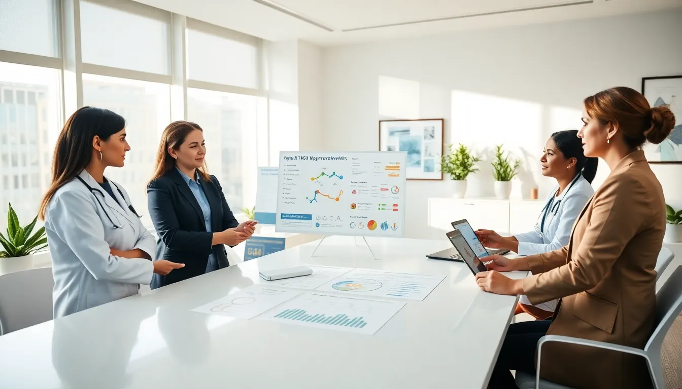 healthcare professionals discussing metabolic condition in a modern office.