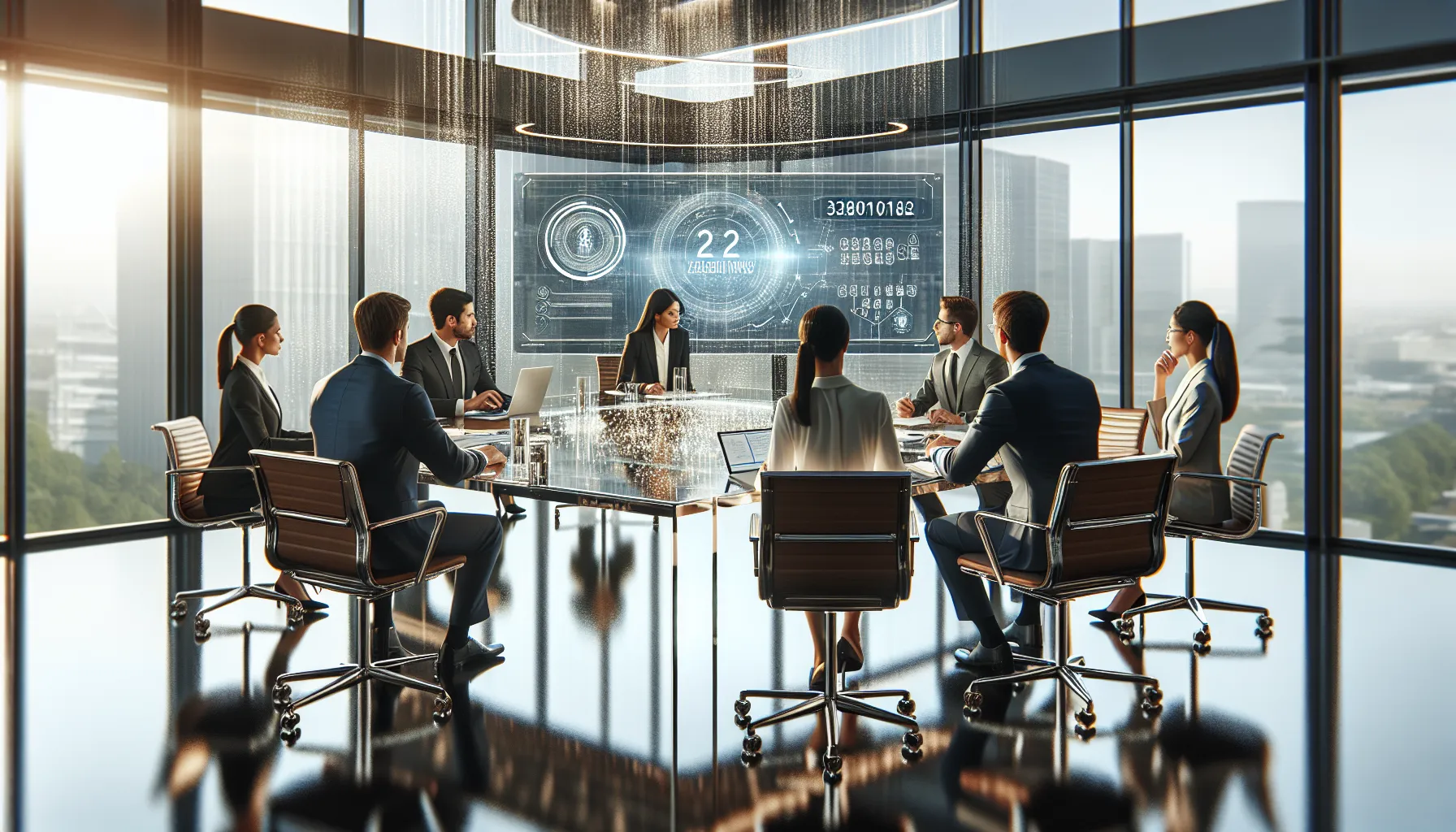 diverse professionals discussing regulatory compliance in a modern office.