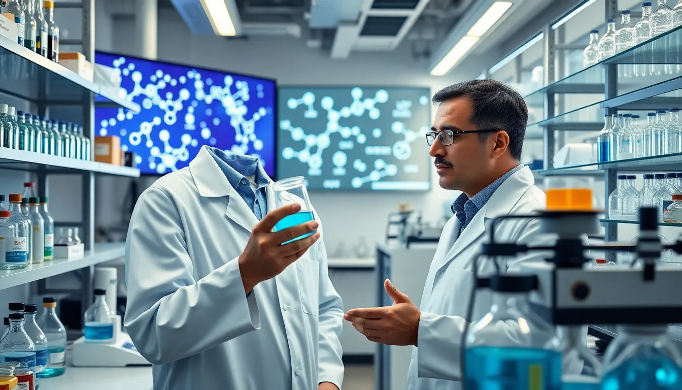 Scientist analyzing melamine1234 in a modern laboratory.