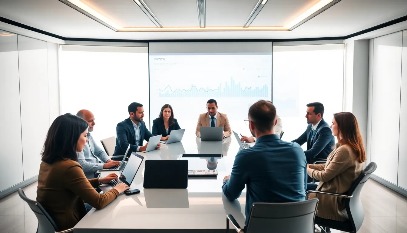 diverse professionals collaborating in a modern conference room.