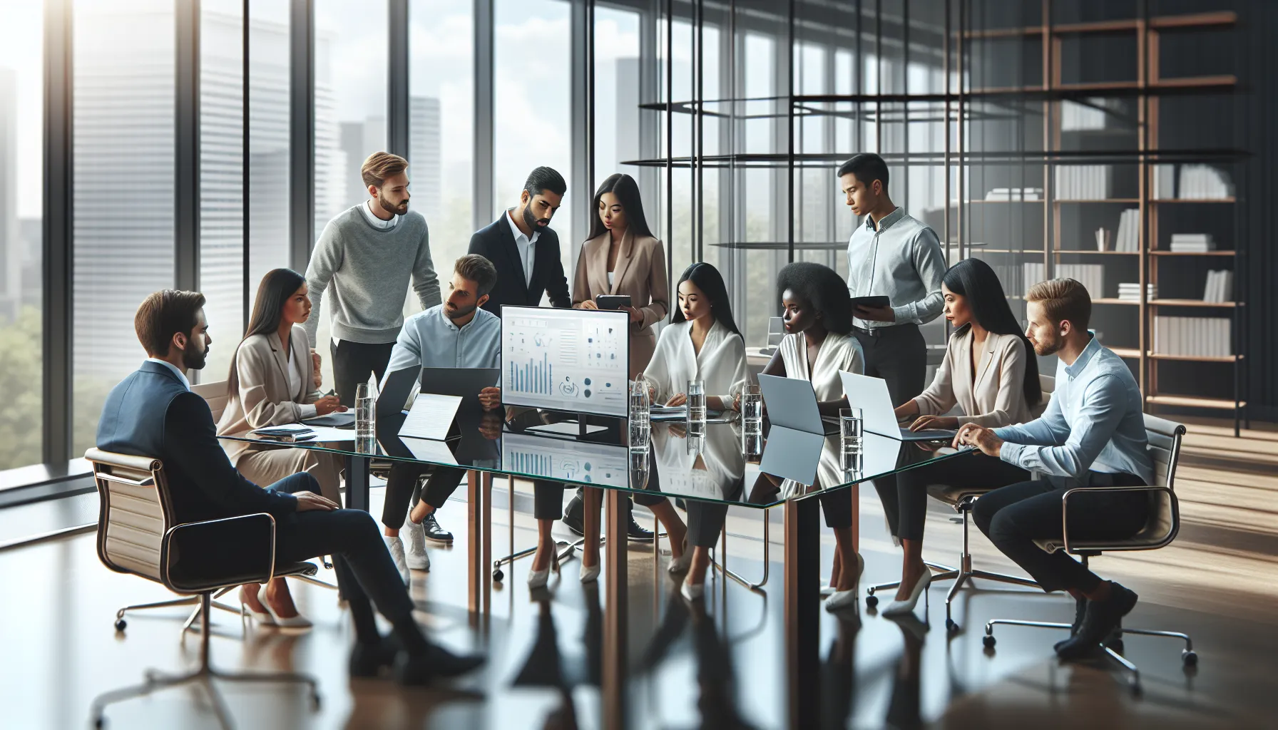 diverse team discussing customer support solutions in a modern office.