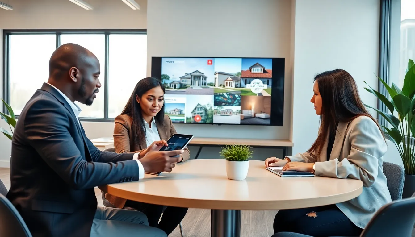 diverse real estate agents collaborating in a modern office.