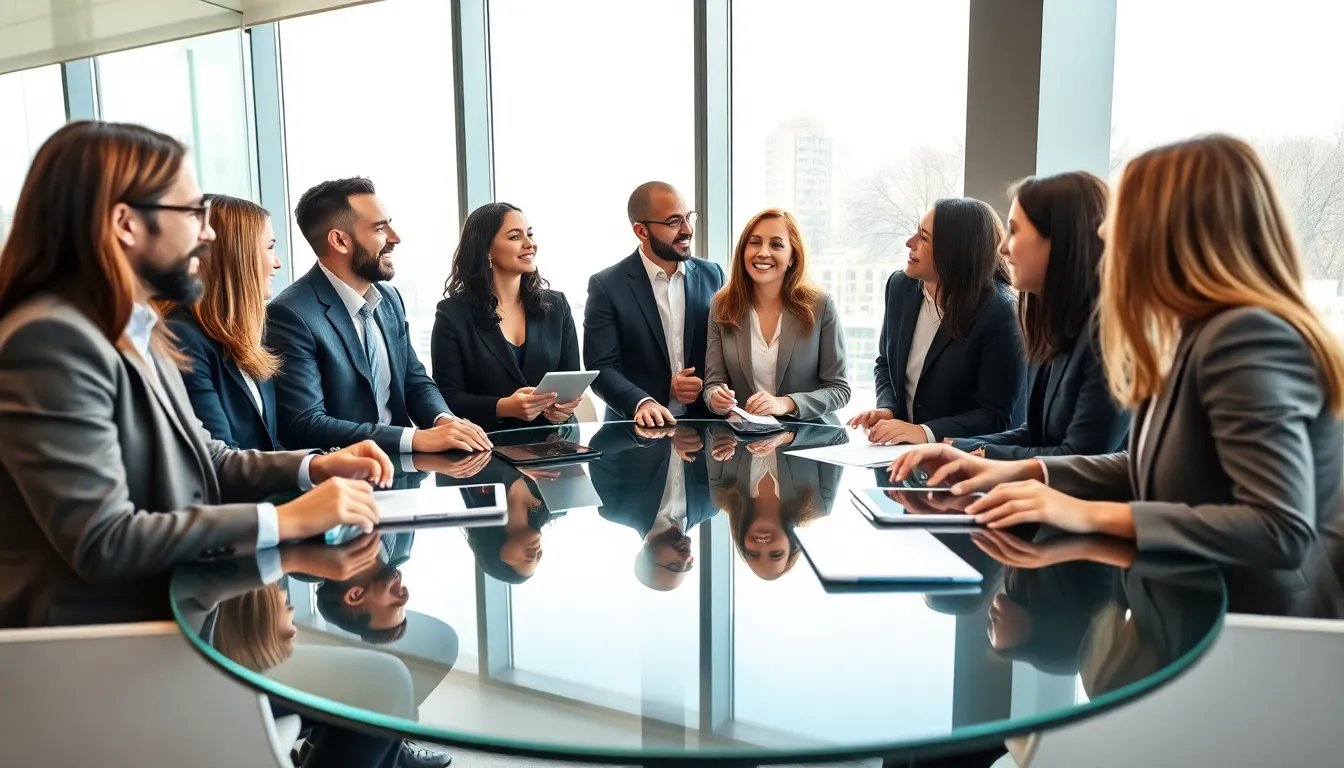diverse professionals collaborating in a modern office meeting.