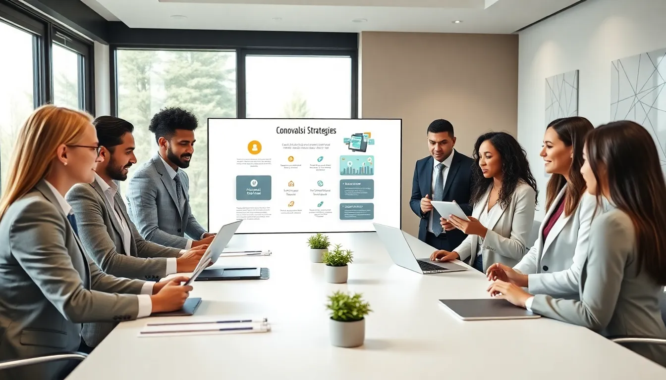 diverse professionals collaborating in a modern conference room.