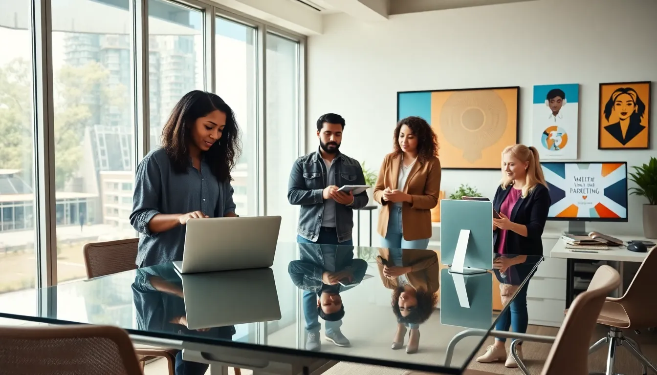 teachers exploring side hustle ideas in a modern office setting.