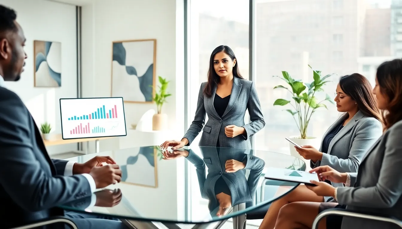 diverse professionals collaborating in a modern finance office.