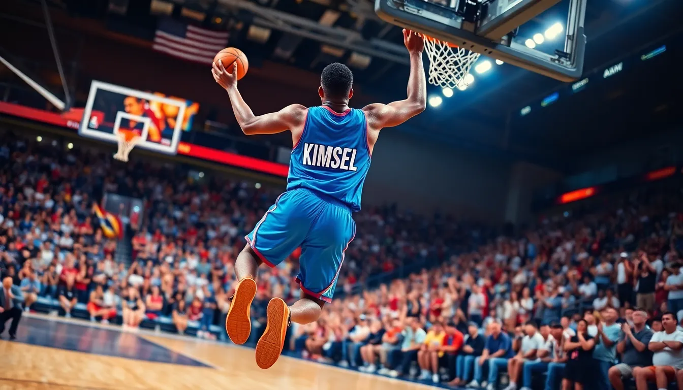 Neldanos Kimsel jumping to score during an intense basketball game.
