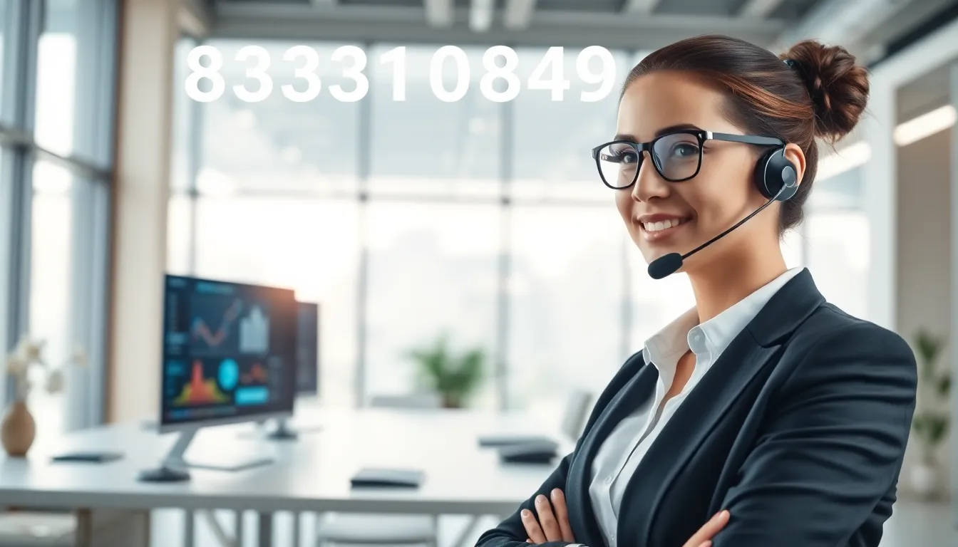 Customer service representative in a modern office discussing support services.