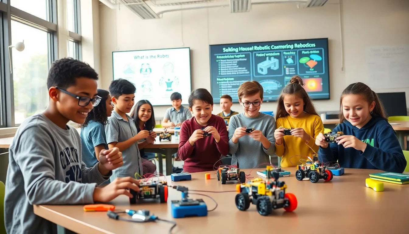 students engaged in robotics projects using Hummingbird Robotics kits.