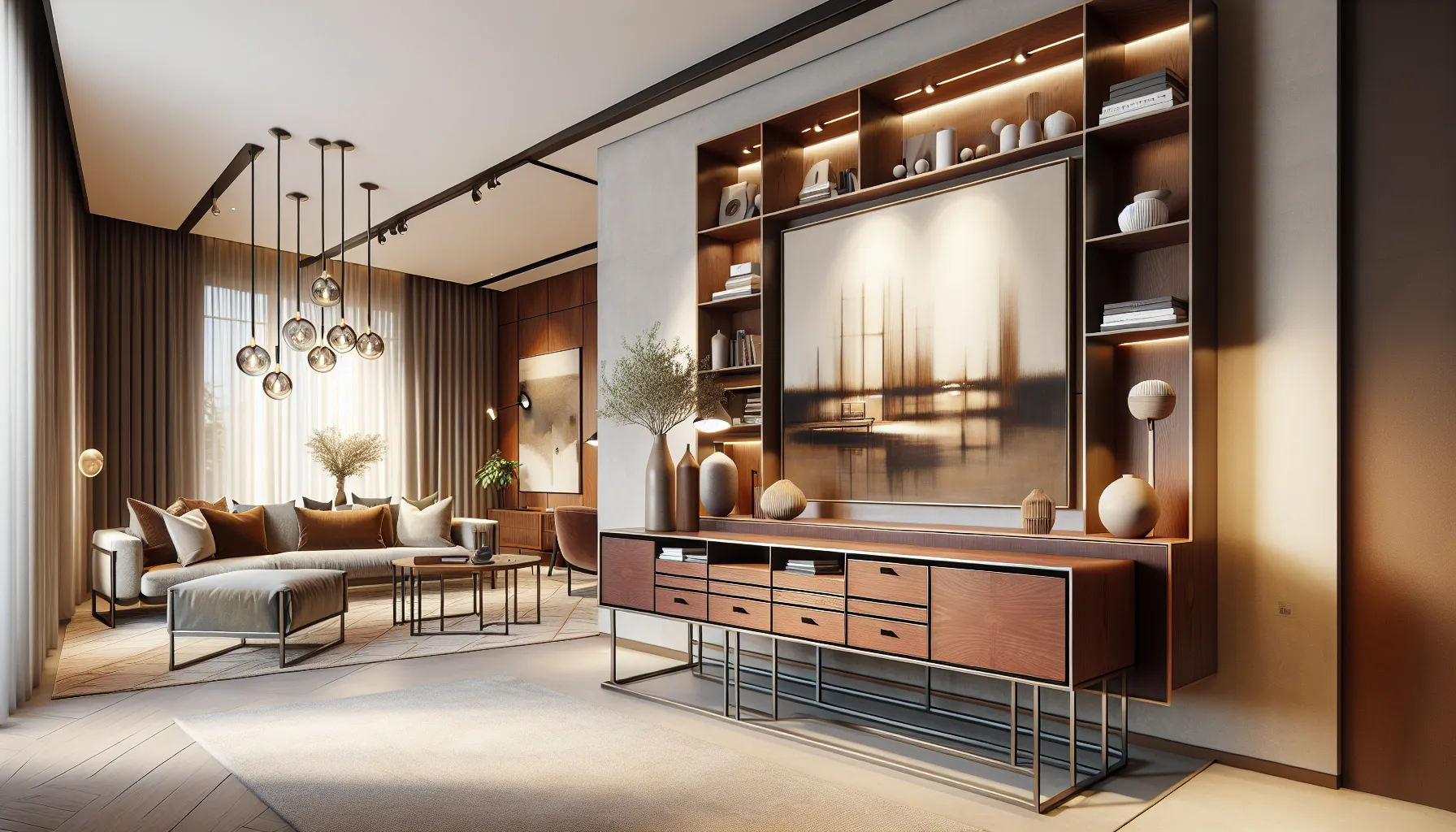 modern hearth console in a stylish living room setting.