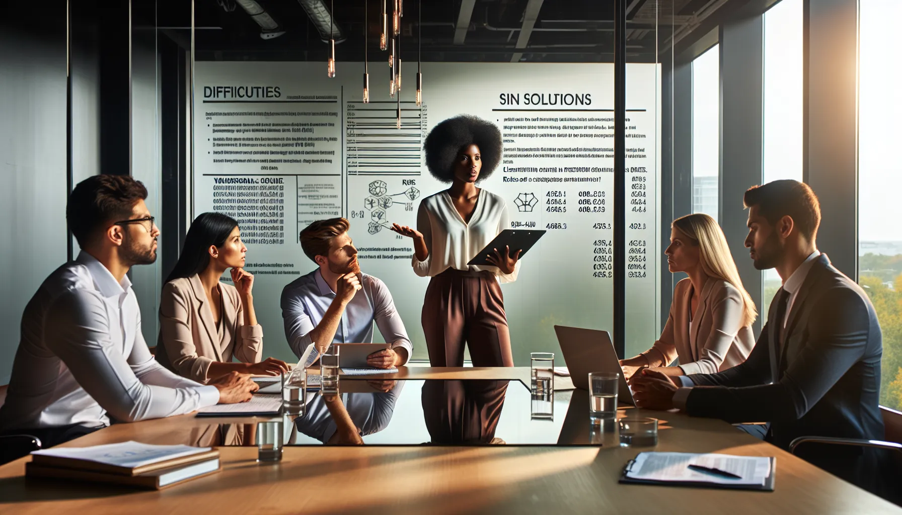 diverse team in an office training session on classification challenges.