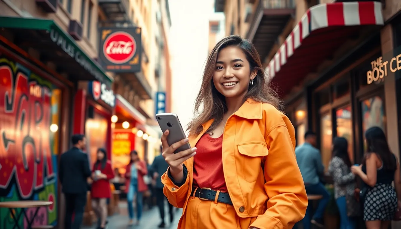 influencer showcasing her vibrant style in an urban setting.