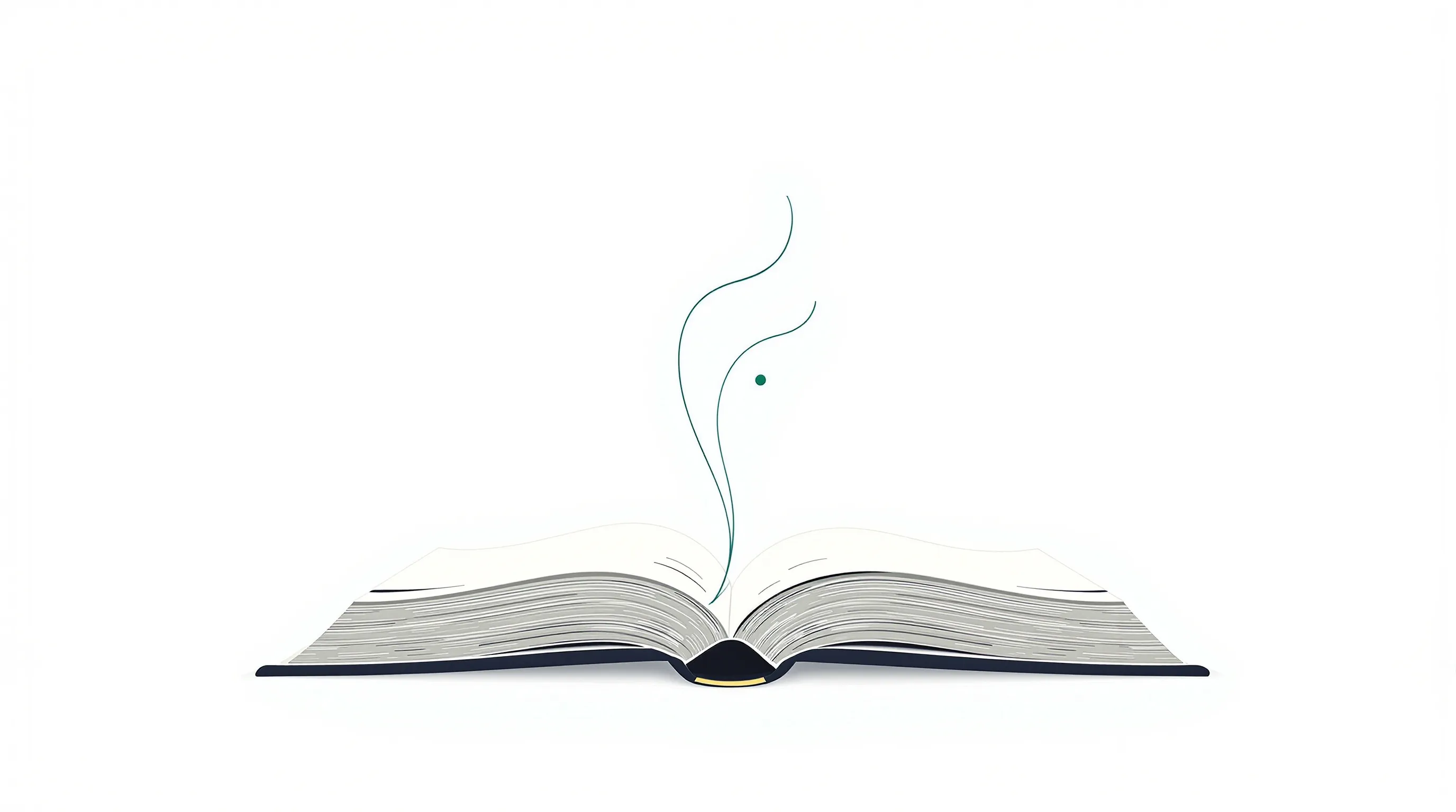 Minimalist open book with abstract thought lines on white background.