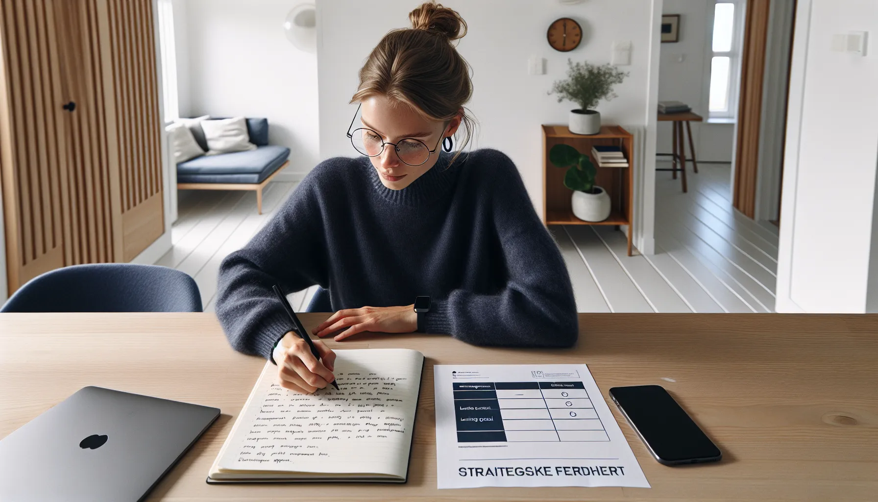 Norwegian professional writing career and skills goals at a tidy home office desk.