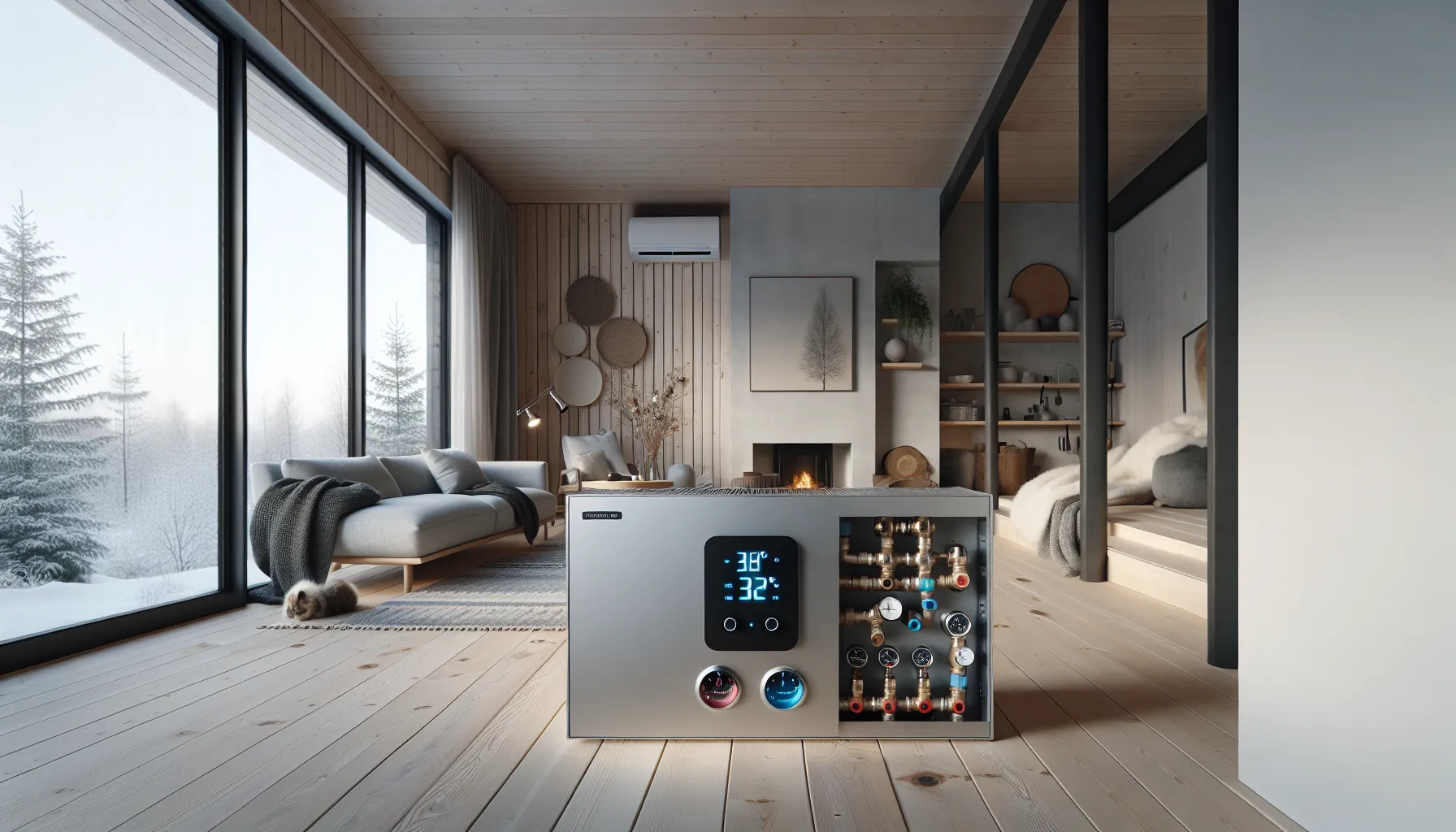 Air-to-water heat pump feeding hydronic floor heating in a norwegian home.