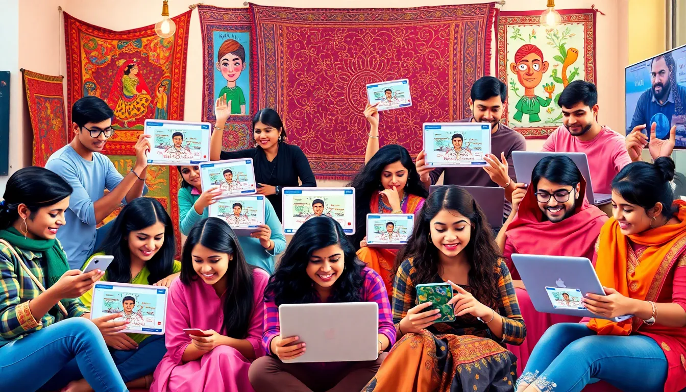 diverse young adults celebrating South Asian culture in a creative workspace.