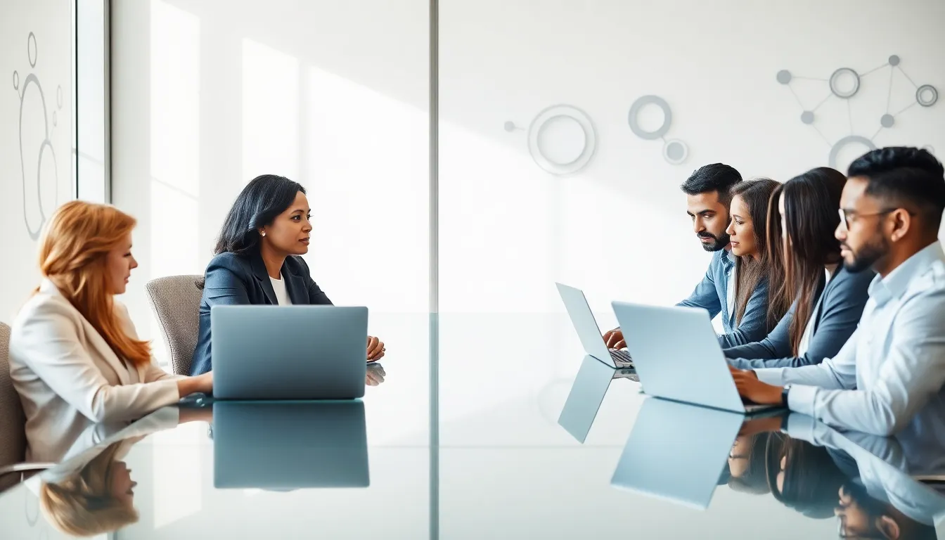 diverse team collaborating in a modern office setting.