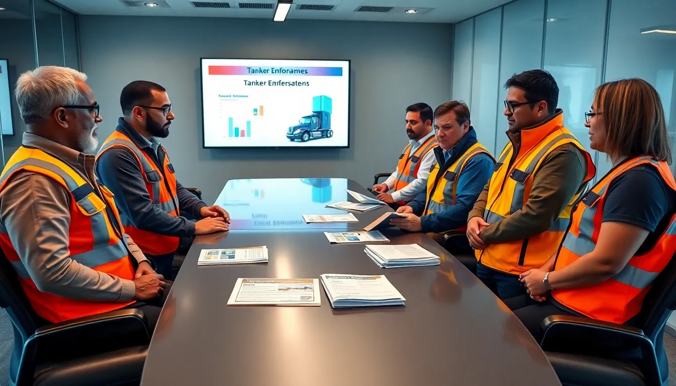 diverse group of truck drivers in a training session about tanker endorsements.